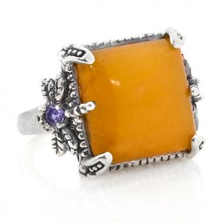 Jade of Yesteryear Yellow Jade Dragonfly Sterling Silver Ring