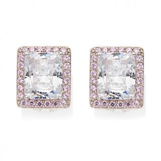 72ct Absolute™ Emerald Radiant 2 Tone Pink Pavé Frame Earrings at