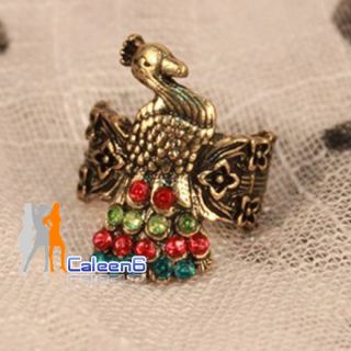 Vintage Style Jewelry Enamel Animal Peacock Shape Cocktail Ring Size 5