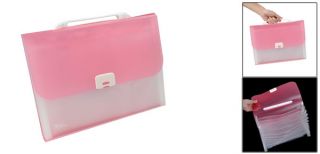 Pink Plastic Case Button Closure 13 Pockets Expandable File Folder Bag