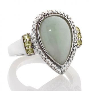 197 434 sterling silver pear shaped green jade and peridot ring with