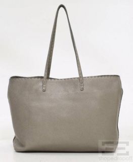 Fendi Selleria Silver Metallic Pebbled Leather Roll Shopping Tote Bag