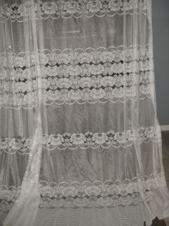 White Scallop Floral Lace Net Curtains 2 Wide Extra Long Panels