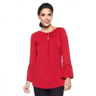 210 926 diane gilman drawstring top with laced bell sleeves rating 28