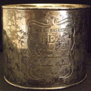 VINTAGE ENGRAVED SILVERPLATED ENGLISH BREAKFAST OVAL TEA CANISTER