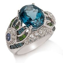 96ct Milky Aquamarine and Blue Diamond 2 Tone Ring
