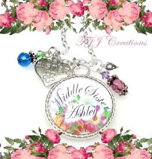 Little Middle Big Sister Personalized Name Heart Charm Necklace