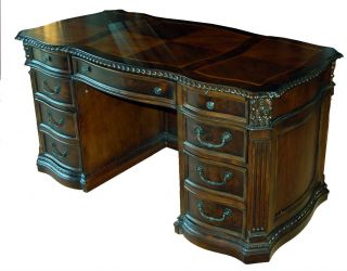 old world walnut executive desk rope trimmed edges burl ash inlays and
