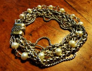DAVID YURMAN Multi Strand Chain bracelet w/ PEARLS 18K/750 GOLD & .925