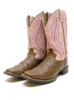 Womens Girls Justin Brown Pink Leather Saddle Cowboy Western Boots