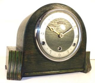 Antique Mantel Clock Art Deco Shape Westminster Chime Oak Mantle Clock