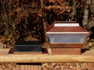 Set Copper Solar 4x4 Fence Post Cap Deck Mount Light Wood PVC Vinyl