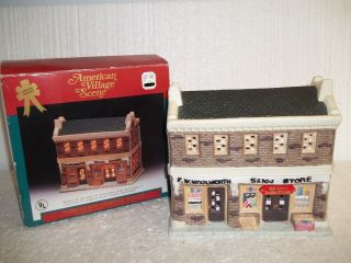   VILLAGE SCENE LIGHTED REPLICA OF THE FIST F W WOOLWORTH STORE HOUSE