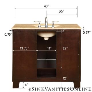    Single Sink Bathroom Vanity Cabinet Travertine Top Espresso Finish