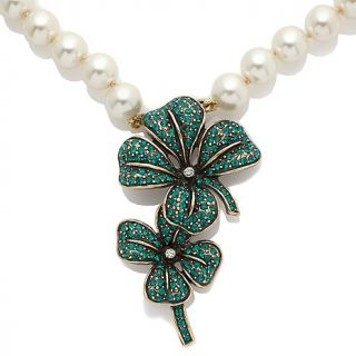 Luck Be With You Simulated Pearl 4 Leaf Clover Drop Necklace