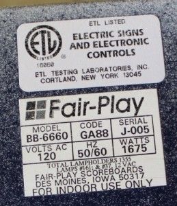 Fair Play Fairtron BB 6660 6620 Basketball Scoreboard Controller