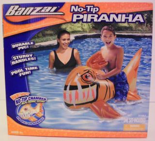 Banzai No Tip Piranha Inflatable Ride on Pool Water Toy with Handles