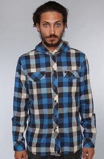 RVCA The Drop In Hooded Buttondown Shirt in Royal Fade