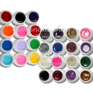  12 Pure 16 Glitter Color UV Builder Gel Nail Art False Tips Salon Set