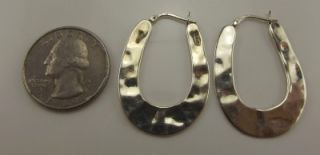  Sterling Silver Flat Oval Hammered Hoop Earrings Boliva Finola