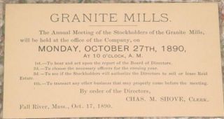 Granite Mills Fall River Massachusetts 1890 Postcard PC