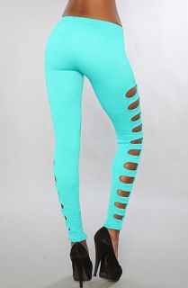 Tripp NYC The Puckerknit Cutout Leggings in Turquoise