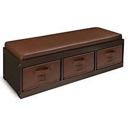 NEW Espresso Storage Bench with Bins   Brown Faux Leather   Great for