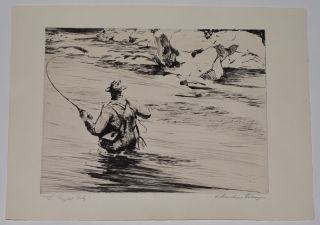 great Churchill Ettinger sporting etching, The Right Fly, pencil
