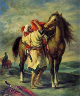  Painted Oil Painting Repro Eugene Delacroix Arab Saddling Horse