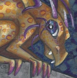 Live Gargoyle Big Eye Dragon Original Fantasy Art Acrylic Painting