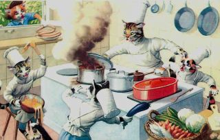 Cat Eugen Hartung Mainzer Dressed Cats Chefs Food Fight Vintage