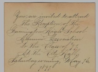 Antique 1891 Farmington High School Illinois Alumni Invitation Letter