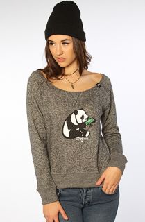 LRG The Holiday Panda Fleece Scoop Neck Sweatshirt in Black Heather