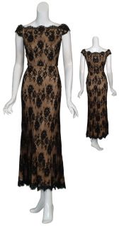 Tadashi Feminine Black Lace Fitted Eve Gown Dress 2 New