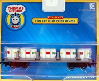  HO Scale Train Thomas Friends Flat Car with Paint Drums 77027