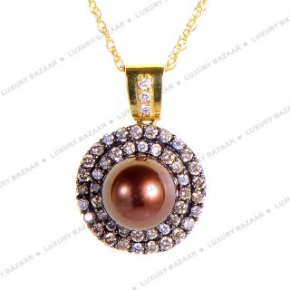 LeVian 14k Yellow Gold Brown Pearl and Champagne Diamonds Pendant