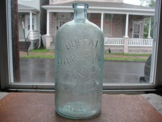 Large Aqua Buffalo Lythia Springs Mineral water bottle 1800s mold