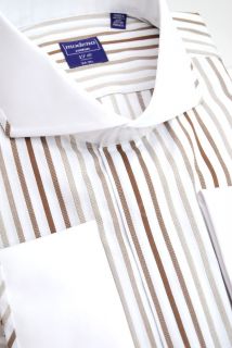 Modena Brown White Multi Stripe Cutaway Collar Shirt French Cuffs