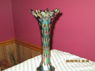 Fenton Blue Carnival Glass Vase Rustic Pattern
