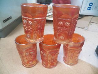 Fenton Butterfly and Berry Marigold Carnival Lot of 5 Tumblers Glasses