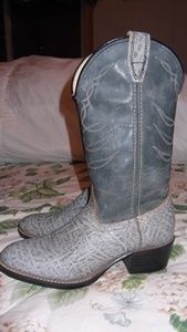Western Leather Gray w Blue Trim Western Boots Boys Size 1 5 M