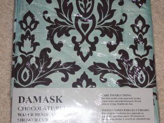  Blue Brown Damask Shower Curtain New Paisley Fleur de Lis Chic
