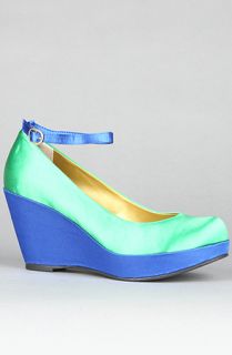BC Shoes The Sure Thing Shoe in Green and Cobalt Satin