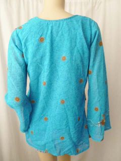 Exotic Teal Blue Gauze India Woman Sequin Tunic Ethnic Blouse Top Bell