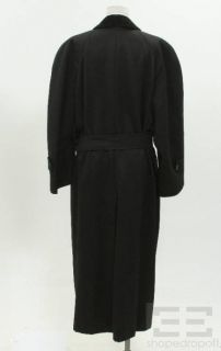 Gianfranco Ferre Black Wool Button Front Corduroy Collar Belted Coat