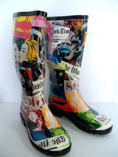Henry Ferrera of New York Ladies Rain Snow Boots Faces Pattern Sizes