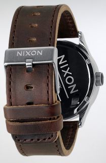 Nixon The Sentry Leather Watch in Silver Brown