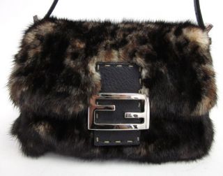 New Auth Fendi Selleria Brown Black Mink Small Handbag