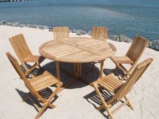 Outdoor Patio Furniture Teak Folding Table 59 w 6 Java Folding Chairs