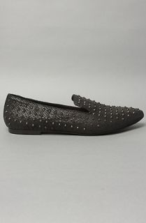 Matiko Shoes The Lee Flat in Studded Black Snake